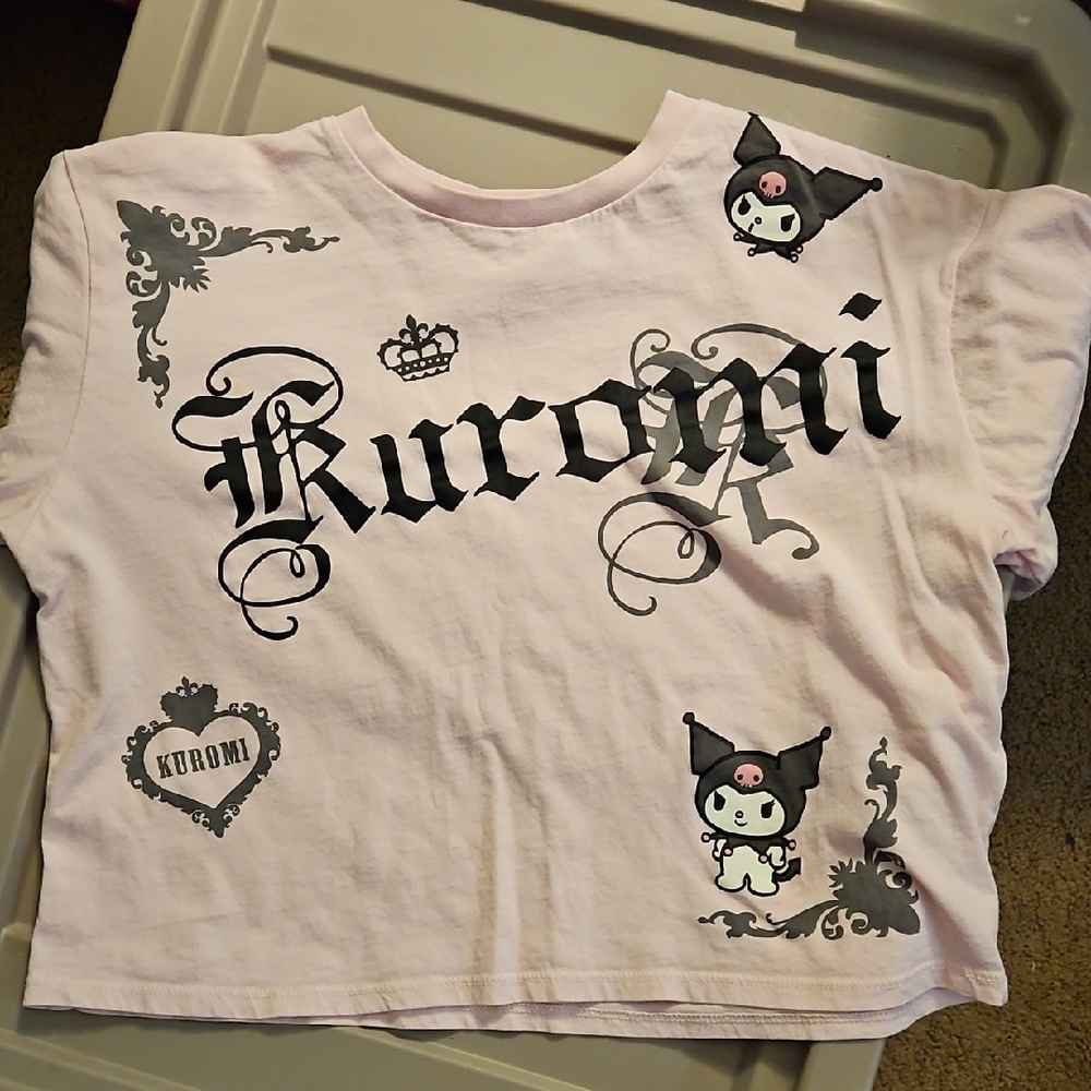 H&M Kuromi Graphic Tee - Light Pink and Black